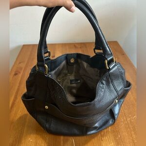 J. Crew Black Leather Shoulder Bag with Gold Hardware
